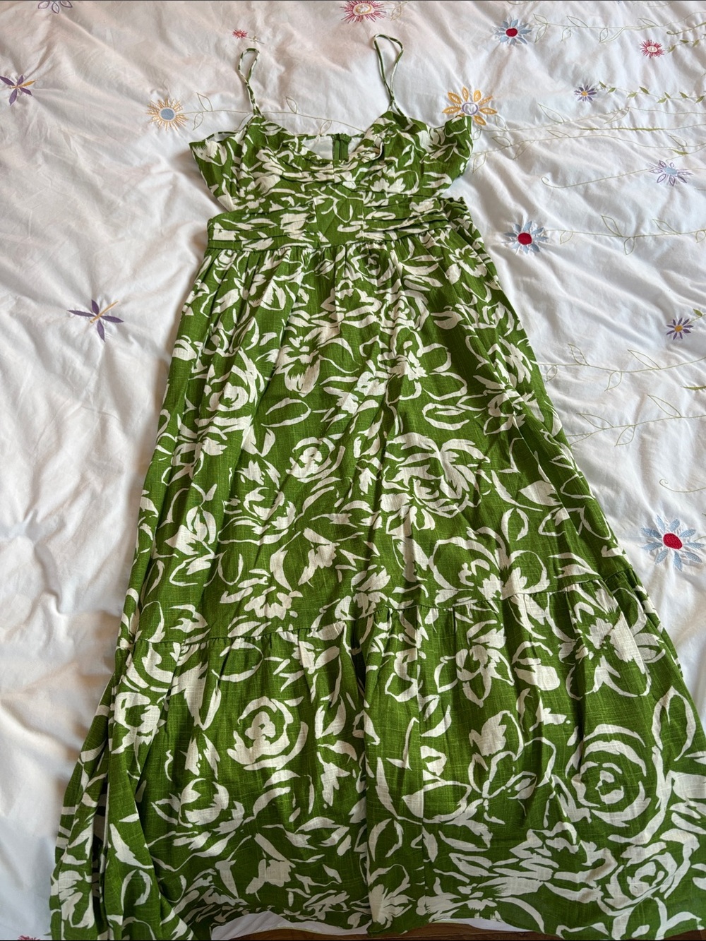 Zara Green and White Floral Maxi Dress
